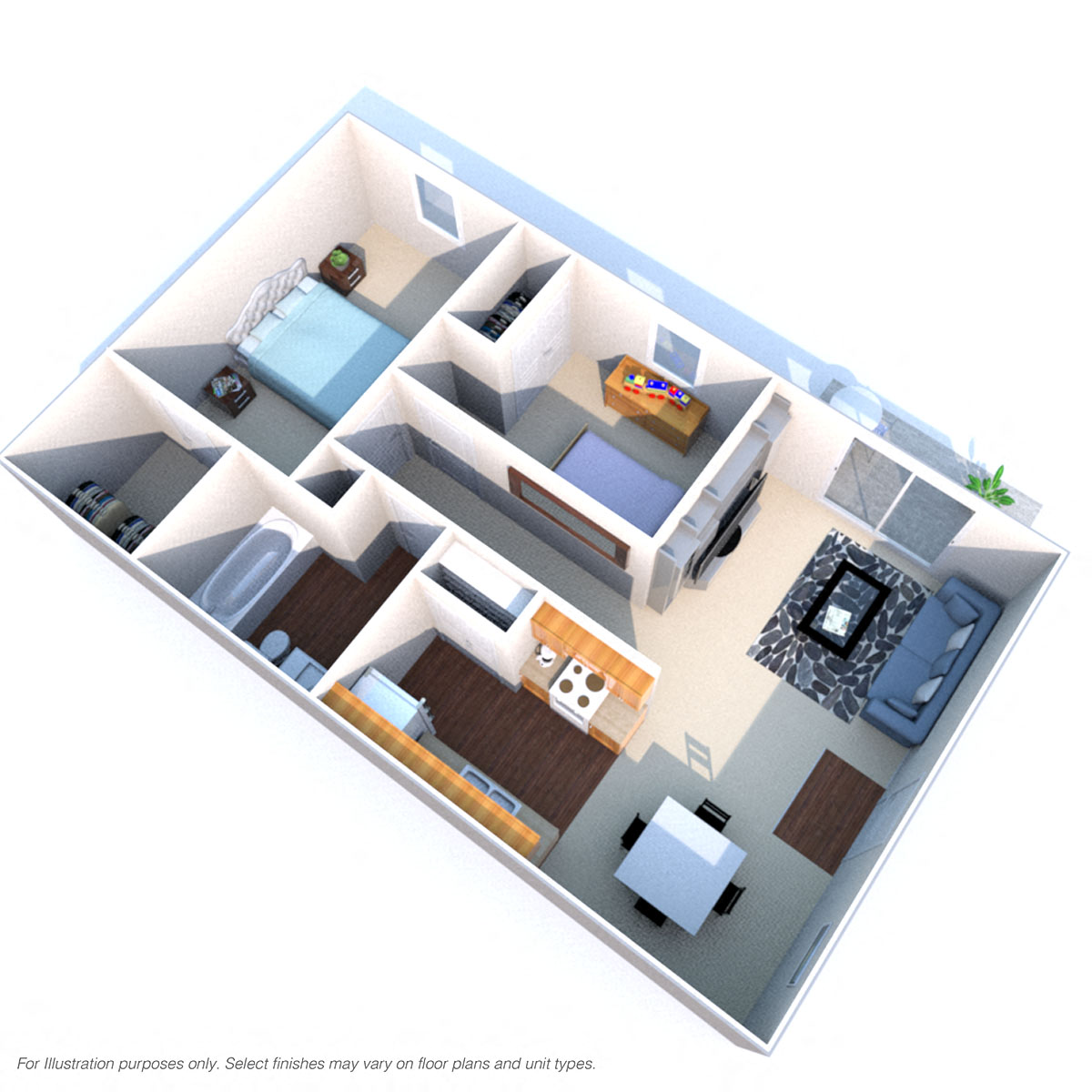Floor plan for 2 beds, 1 bath, 720 sqft